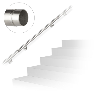 Corrimano, Acciaio Inox 304, Ampliabile, Interni ed Esterni, 100 cm, Ø 42 mm con Supporto, Poggiamano, Argento - RELAXDAYS
