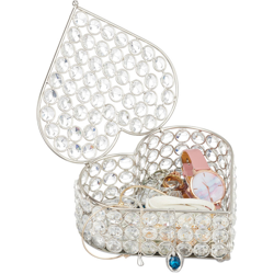 Portagioie da Tavolo, Design Elegante a Diamanti, Fondo Specchiato, Cofanetto a Cuore, 7x17x16 cm, argento - RELAXDAYS precio