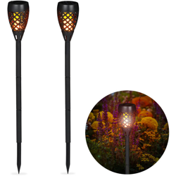 Fiaccole Solari da Giardino in Set da 2, Illuminazione, con Paletto per Fissaggio nel Terreno, H: 78 cm, Nero - RELAXDAYS precio