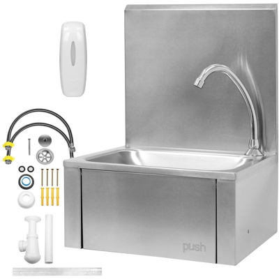 Lavamani a muro con rubinetto lavabo in acciaio inox lavello cucina ristoranti - ECD GERMANY