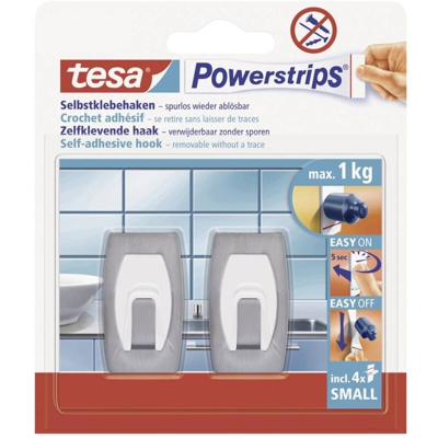 Gancio tesa Powerstrips® Small convesso Acciaio inox (spazzolato) 57999-00-02 tesa Contenuto: 2 pz.