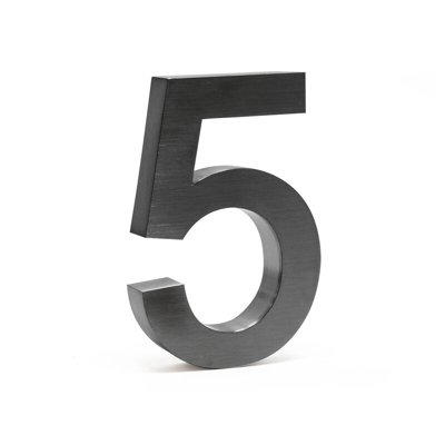 Numero civico in 3D "5" antracite 20cm carattere Arial antiruggine - WILTEC