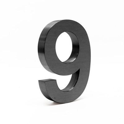 Numero civico in 3D '9' antracite 20cm carattere Arial antiruggine - WILTEC