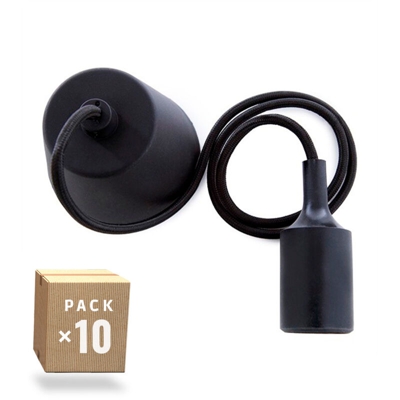 Pack 10 Portalampada E27 - Cavo - Rosone - Nero (HO-CAB-E27-BL-PK10-AP) - GREENICE