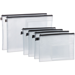 Relaxdays - Busta Portadocumenti, Set 6, con Cerniera Lampo, Passante, Bustina da Viaggio per Documenti, PVC, Chiare/Nere precio