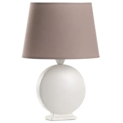 ONLI - Lampada da tavolo in ceramica bianca opaca con paralume in tela tortora. Lampadina non inlcusa.