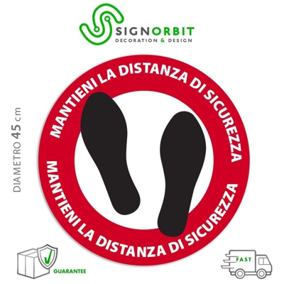 Adesivo mantieni distanza 4 PZ -rosso- Pellicola calpestabile in PVC - 45cm - SIGNORBIT