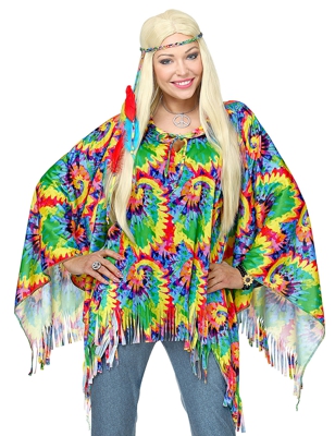 Poncho e fascia hippie psichedelico adulto