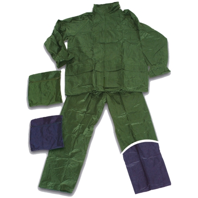 STI - Completo impermeabile Antipioggia Giacca e Pantaloni in Pvc e Nylon Verde taglia L
