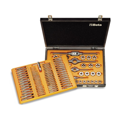 Beta assortimento di maschi e filiere con accessori in acciaio al cromo filettatura metrica in cassetta di legno 446/C110 - BETA TOOLS