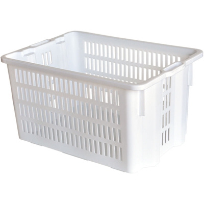 Cesta per pane / cassa traforata in plastica per alimenti sovrapponibile e impilabile 50 litri con manici - Bianco neutro - Mobil Plastic