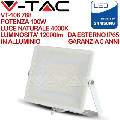 Faro a LED V-TAC VT-106 4000K 768 LED a montaggio fisso Potenza: 100 W Bianco 100 kWh/1000h