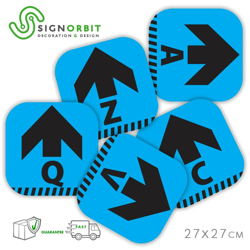 N.09 Adesivi PVC Calpestabile - 27X27cm - indicatore di direzione con lettera - Celeste | 9 Pz - L - Celeste - SIGNORBIT características