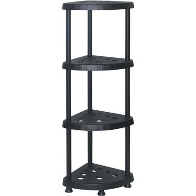 Scaffale in plastica angolare a 4 ripiani fissi - Modello Tidy 414 - Nero - Mobil Plastic
