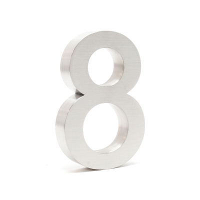 Numero civico in 3D "8" acciaio inossidabile 20cm carattere Arial antiruggine - WILTEC