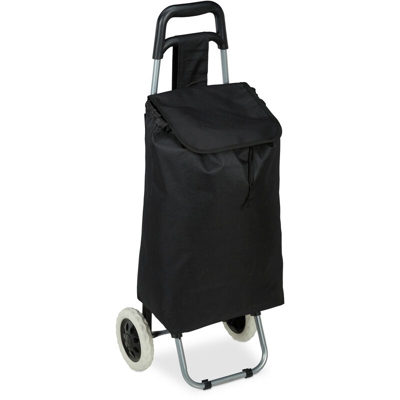 Carrello Pieghevole per la Spesa, Borsa Estraibile da 28 L, Pratico Trolley, Ruote, HLP 92,5x42x28 cm, in nero - RELAXDAYS