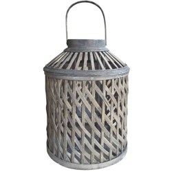 Rebecca Mobili Lanterna Grande Legno Bamboo Vetro Marrone Retro 57x32x32 - MOBILI REBECCA en oferta