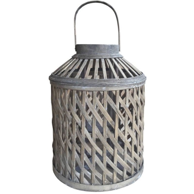 Rebecca Mobili Lanterna Grande Legno Bamboo Vetro Marrone Retro 57x32x32 - MOBILI REBECCA