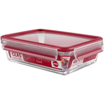 Emsa 513920 - Contenitore Clip&Close in vetro per alimenti, rettangolare, 1,3 L, trasparente