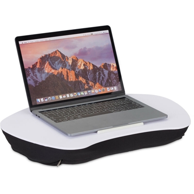 Cuscino per PC, Piano in Legno, Soffice Imbottitura, con Manico, Supporto da Divano, 52x33 cm, Bianco - RELAXDAYS