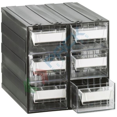 Cassettiera modulare 'T/L' con 6 cassetti e 12 divisori modello - Trasparente - Mobil Plastic
