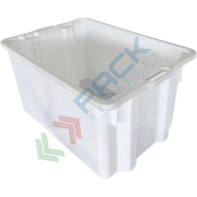 Cassa in plastica per alimenti sovrapponibile e impilabile capienza 50 litri con manici - Bianco neutro - Mobil Plastic