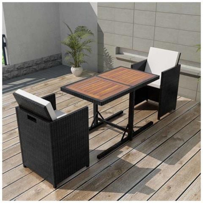 7 Pz Set Mobili Da Giardino In Polyrattan Nero