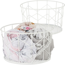 2 Cestini Rotondi, Vintage, Contenitore per Vestiti e Accessori, Decorativo, in Metallo, 21,5 cm, Bianco - RELAXDAYS precio