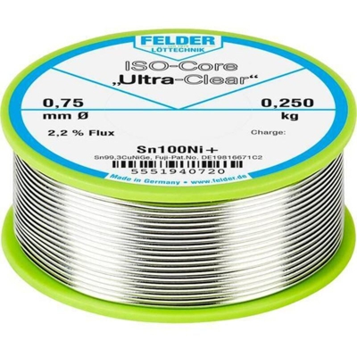 Felder Löttechnik ISO-Core Ultra-Clear Sn100Ni+ Stagno senza piombo Bobina Sn99.25Cu0.7Ni0.05 0.250 kg 0.75 mm
