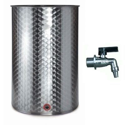 Cisterna in acciaio inox 18/10 contenitore per olio e vino fusto piano uso alimentare -50 lt / Bidone, Tappo, Rubinetto - MILO