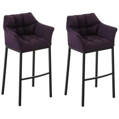 Set 2 Sgabelli Bar DAMASO - Sgabello Alto Design Trapuntato in Tessuto, con Braccioli e Schienale Imbottiti e Poggiapiedi l Sedia Sgabello Cucina Bar Pub 4 Gambe Viola Nero