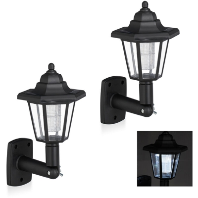 Set da 2 Lanterne Solari a LED da Esterno, Design Nostalgico, Risparmio Energetico, Impermeabile, Nero - RELAXDAYS