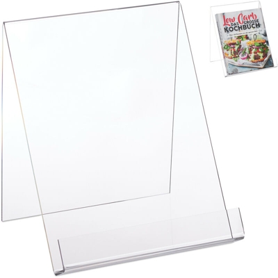 Cavalletto per Libri A4, Supporto in Acrilico per Libri Grandi, Stabile, Leggìo, 24x21x19 cm, Trasparente - RELAXDAYS