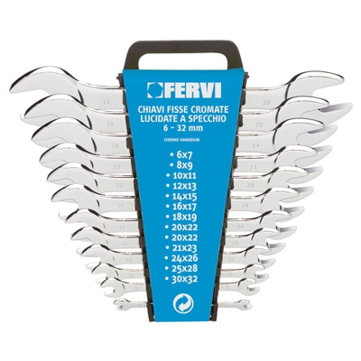 Set Kit 12 Pz Chiavi Fisse Cromate Lucidate A Specchio 6-32 Mm Fervi 0201