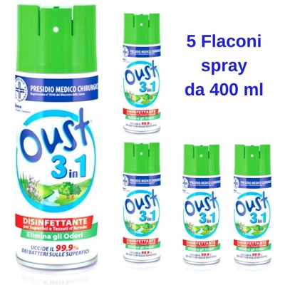 Glade oust 3in1 disinfettante per tessuti e superfici 5 flaconi da 400 ml