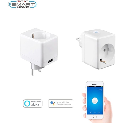 SMART VT-5002 PRESA WIFI SCHUKO E USB CONTROLLABILE TRAMITE APP SMARTPHONE - V-tac