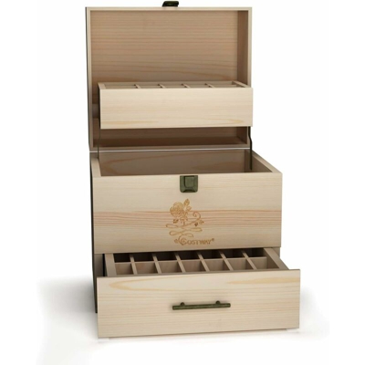 Scatola Portaoggetti per Oli Essenziali, Scatola di Legno a 3 Ripiani per Oli Essenziali Materiale in Legno di Pino Dimensioni: 24,5 x 22 x 19 cm