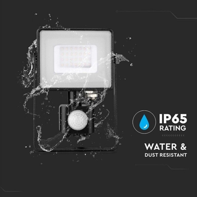 V-TAC PRO VT-30-S faro led 30W ultra slim nero con sensore PIR bianco caldo 3000K IP65 - SKU 460