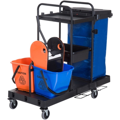 Homcom Carrello Pulizie Professionale Multiuso con 2 Secchi Capacità 18L e Ruote, Blu
