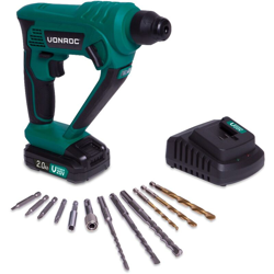 VONROC Martello perforatore VPOWER 20V 1.3 Joule - SDS plus. Include una batteria da 2.0Ah, caricabatterie, accessori e borsa degli attrezzi precio