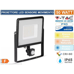 V-TAC PRO VT-50-S faro led 50W ultra slim nero con sensore PIR bianco naturale 4000K IP65 - SKU 470 en oferta