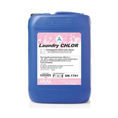 Laundry Chlor Candeggiante Liquido Sbiancante con Cloro Attivo Aral Fusto 25 Kg Made in Italy