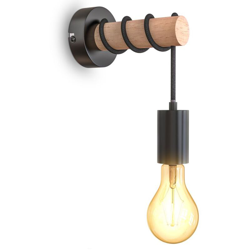 B.K.Licht I Lampada da parete I 1 lampada da parete vintage a fiamma I Industrial Design I Lampada retrò I Acciaio I Legno I Tondo I E27 I senza características