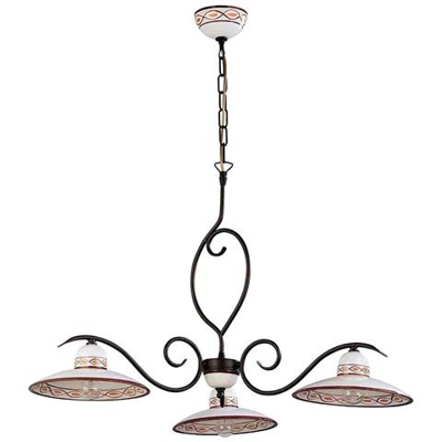 Lampadario In Ceramica Artigianale Italiana Decoro Occhio Marrone 3 Luci Per Cucine Tavernette Camera Da Letto - 100% Made In Italy