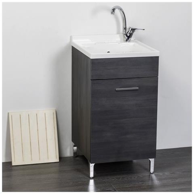 Lavatoio in legno con 1 anta Rovere Scuro 45×50 cm da interno con asse lavapanni