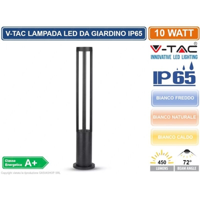 V-TAC VT-820 lampada led da giardino 10W fissaggio a terra 80cm nero IP65 bianco freddo 6400K - SKU 8333