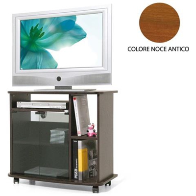 Carrello Porta Tv Noce Antico Con Vetrina E Ripiano Laterale Cm 81x40xh 73