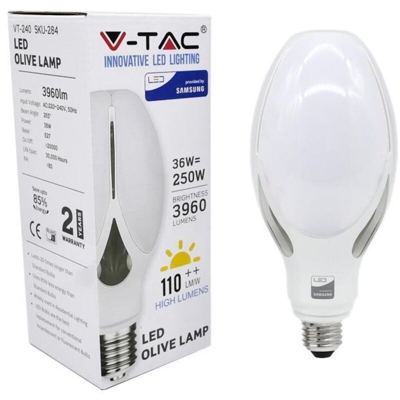V-TAC PRO VT-240 Lampadina led chip samsung 36W E27 olive lamp ed-90 bianco caldo 3000K - SKU 283