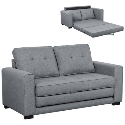 Divano Letto 2 Posti In Tessuto Lino Imbottito E Legno Grigio Chiaro 152x73x81cm