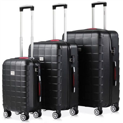 Set 3 trolley Exopack | M, L, XL | chiusura TSA Schloss, maniglie gel | valigia rigida trolley Set 3 pz Nero - Monzana